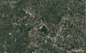 Google Earth satellite image of habitat fragmentation (note dark green area in the middle = State Park)