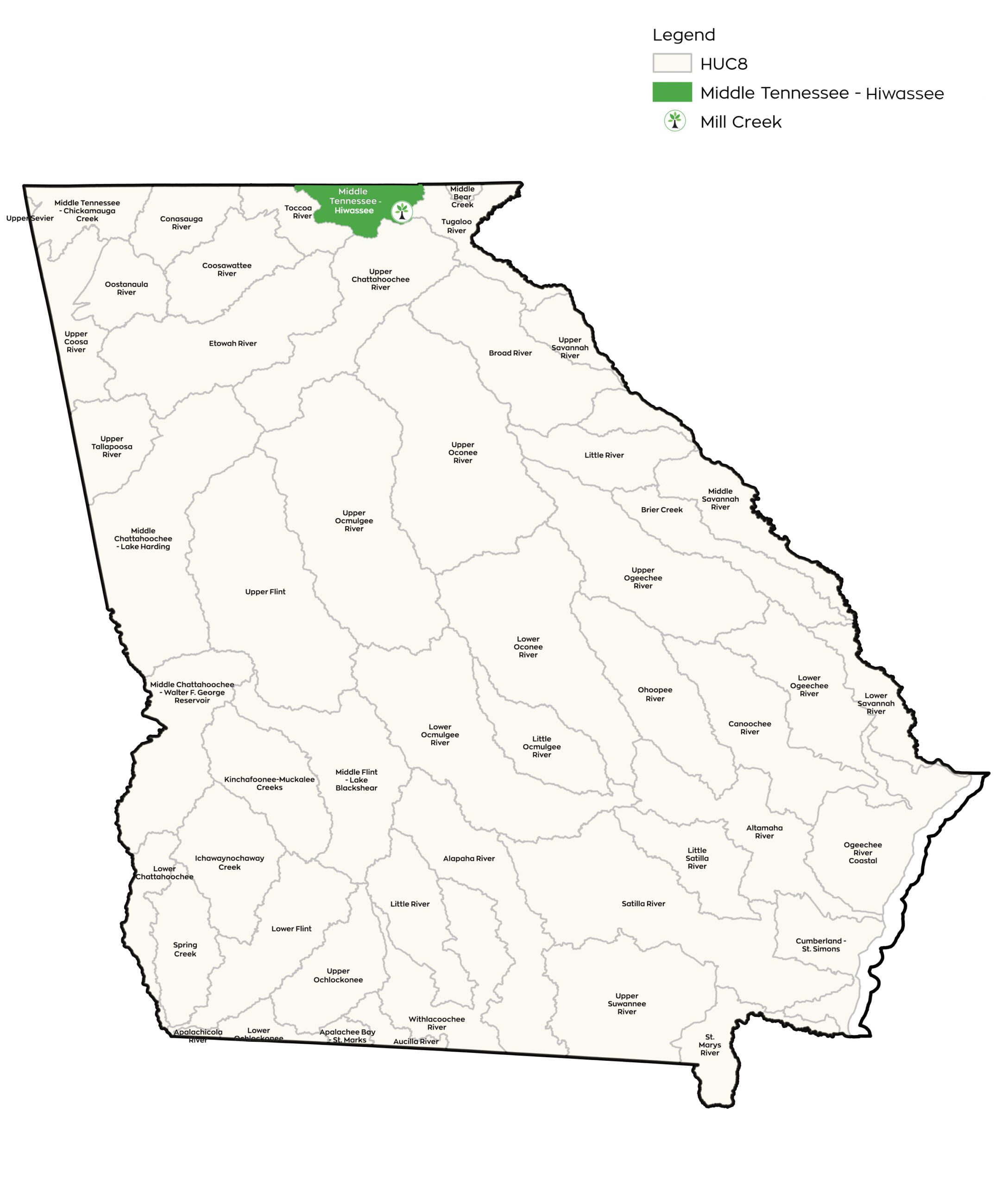 Georgia HUC Map with Mill Creek Mitigation Bank mapped - Eco Terra