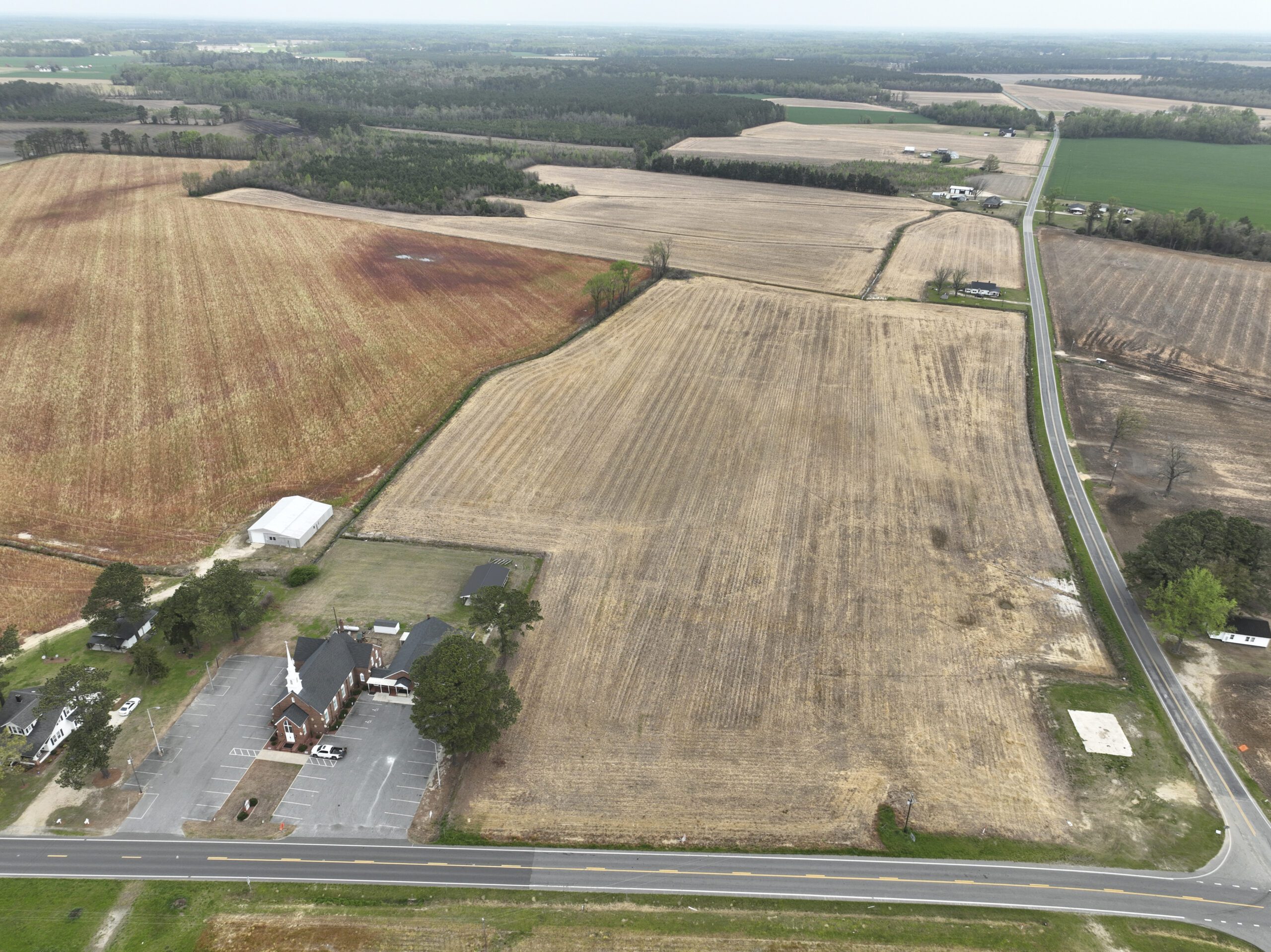 Aerial image of Sweet Potato Mitigation Site in the Neuse river basin in North Carolina for Eco Terra