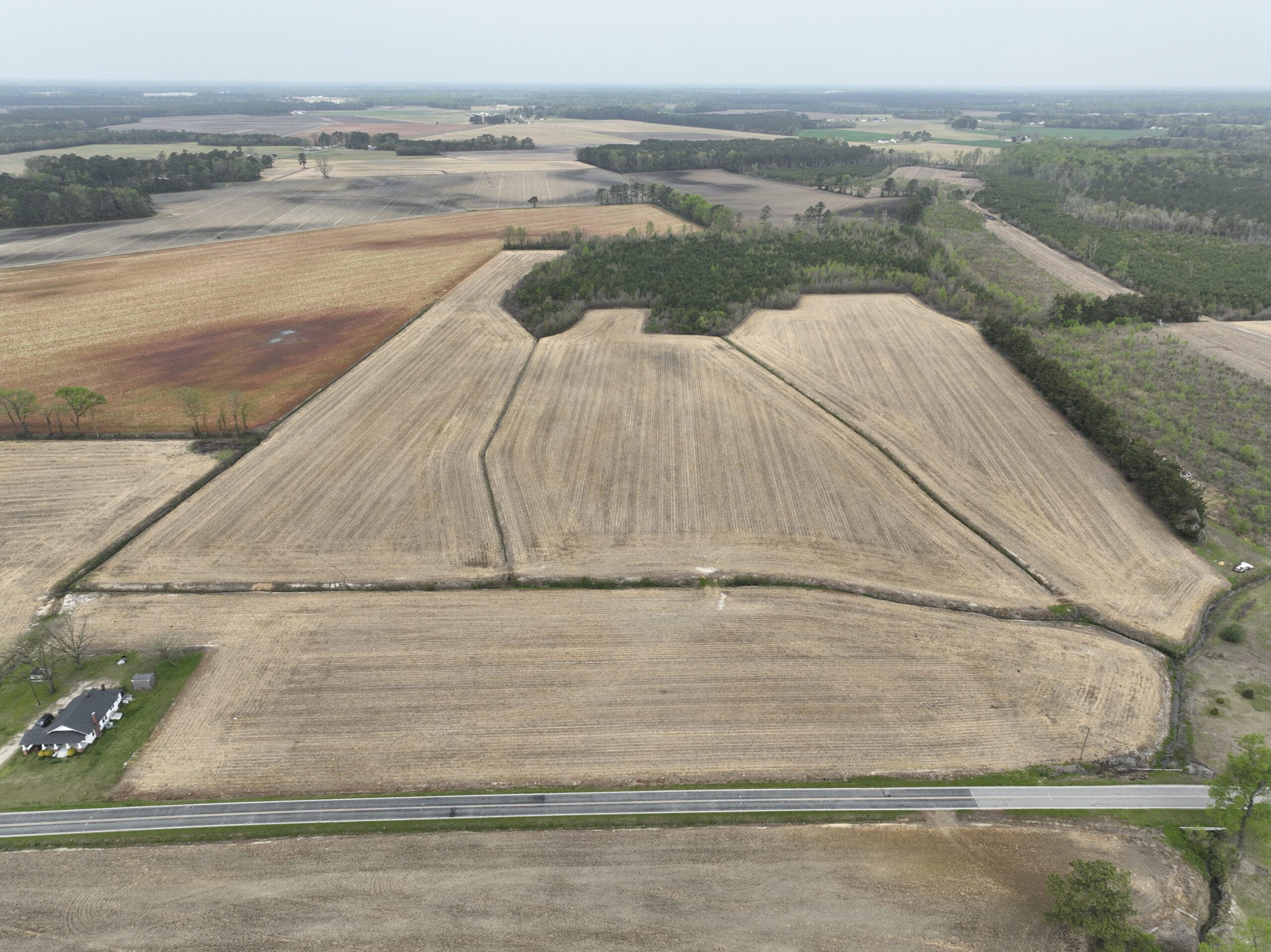 Aerial side image of Sweet Potato Mitigation Site in the Neuse river basin in North Carolina for Eco Terra