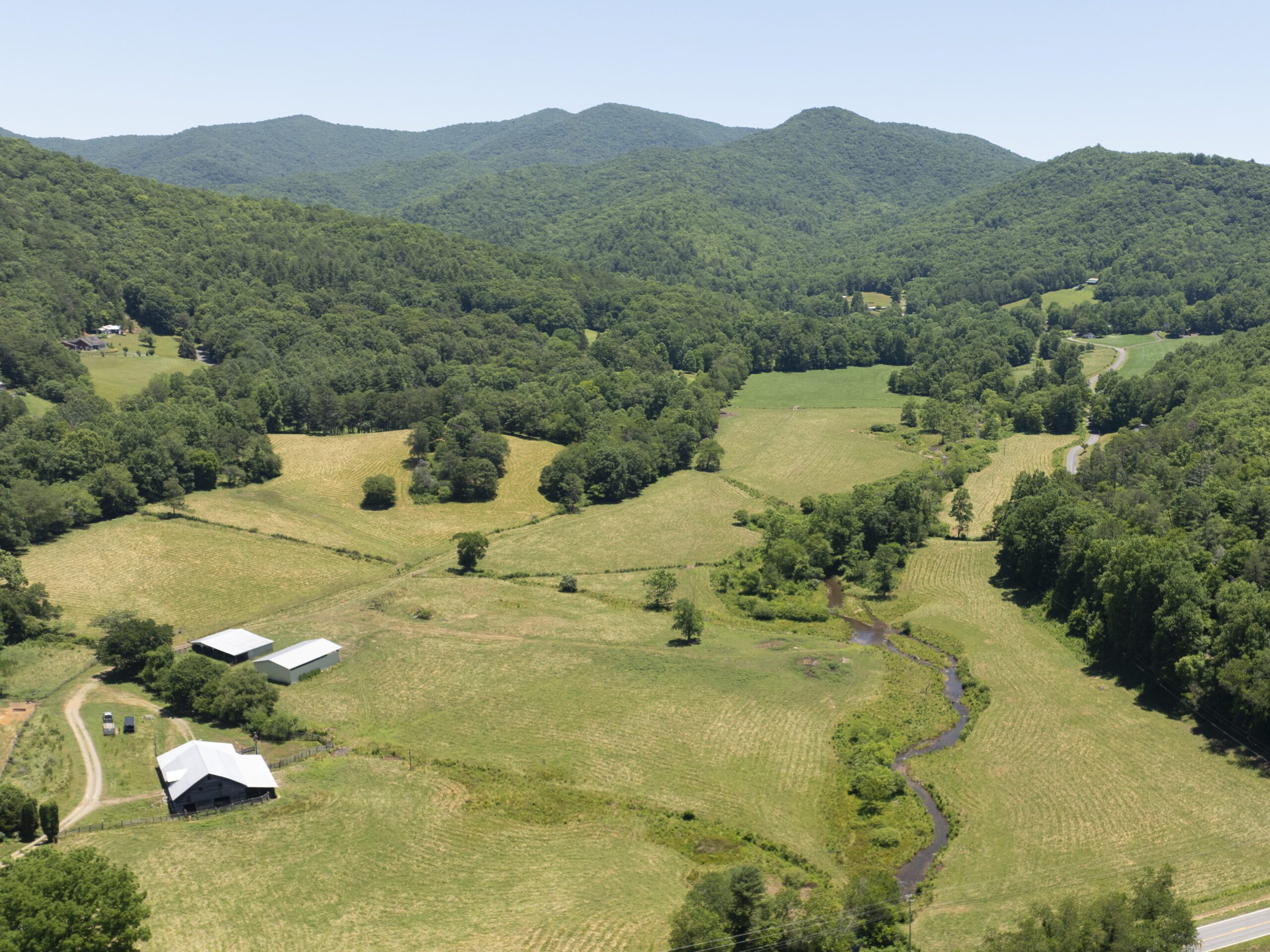 Overview drone image of Mill Creek Mitigation Bank in Hiwassee, GA in TN-02 river basin by Eco Terra