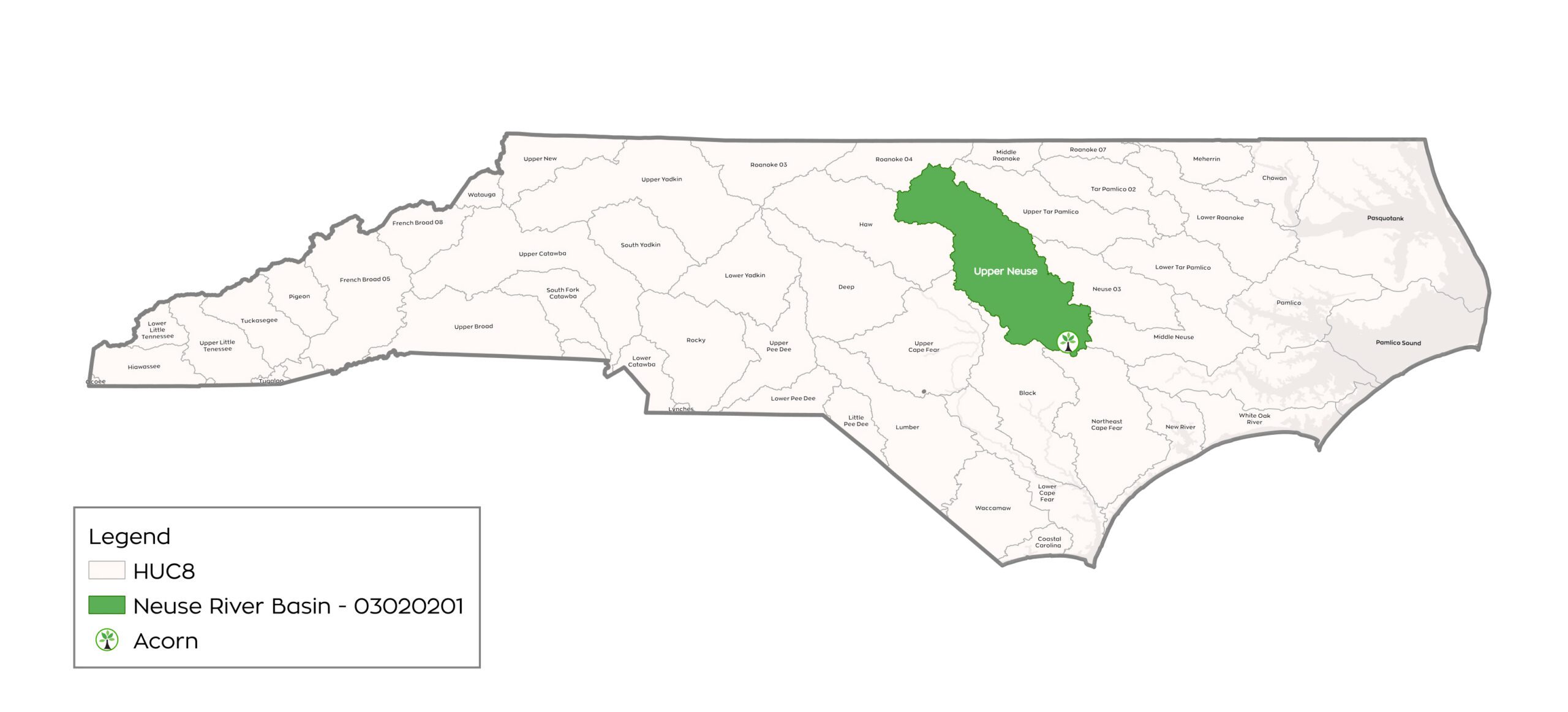 Map of Acorn in the Neuse river basin in North Carolina - map by Eco Terra