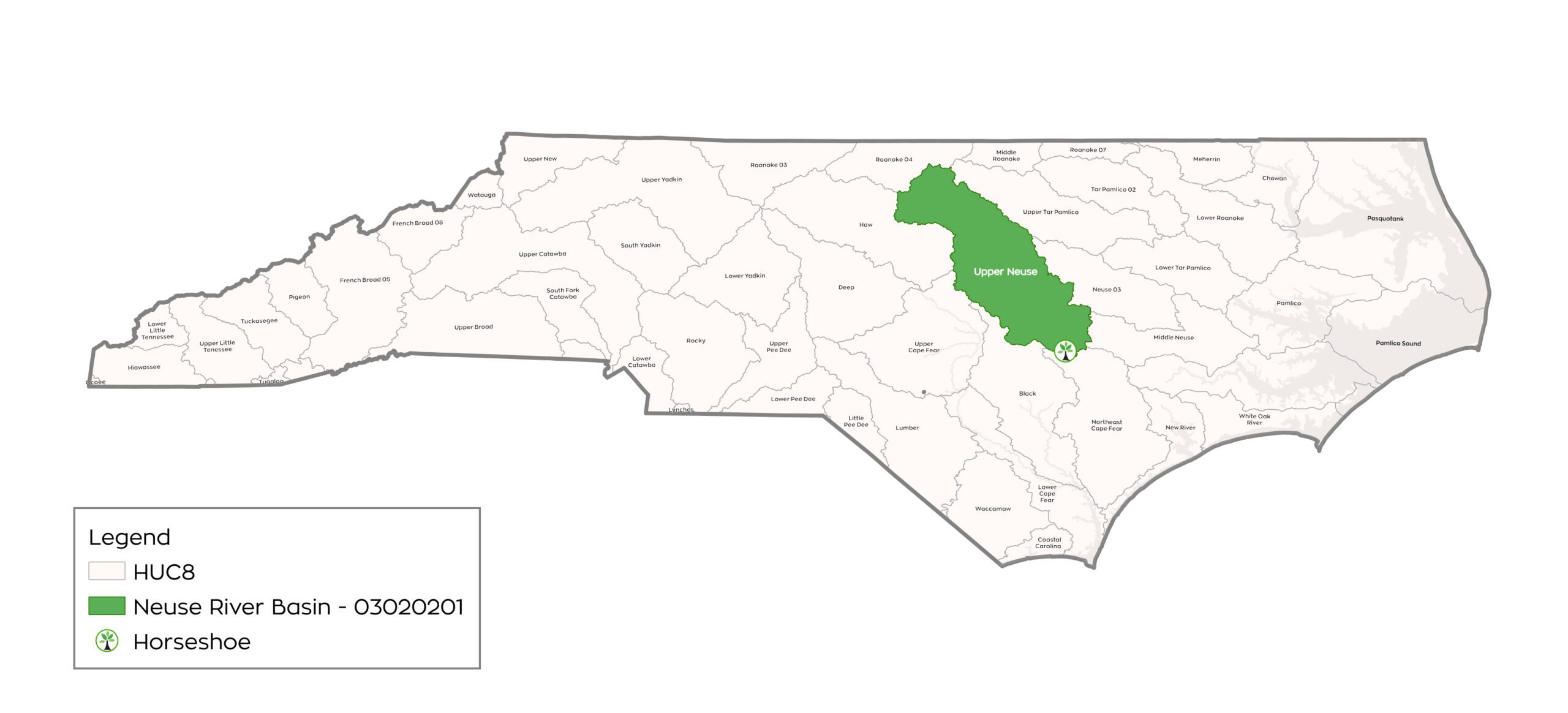 Map of Horseshoe in the Neuse river basin in North Carolina - map by Eco Terra