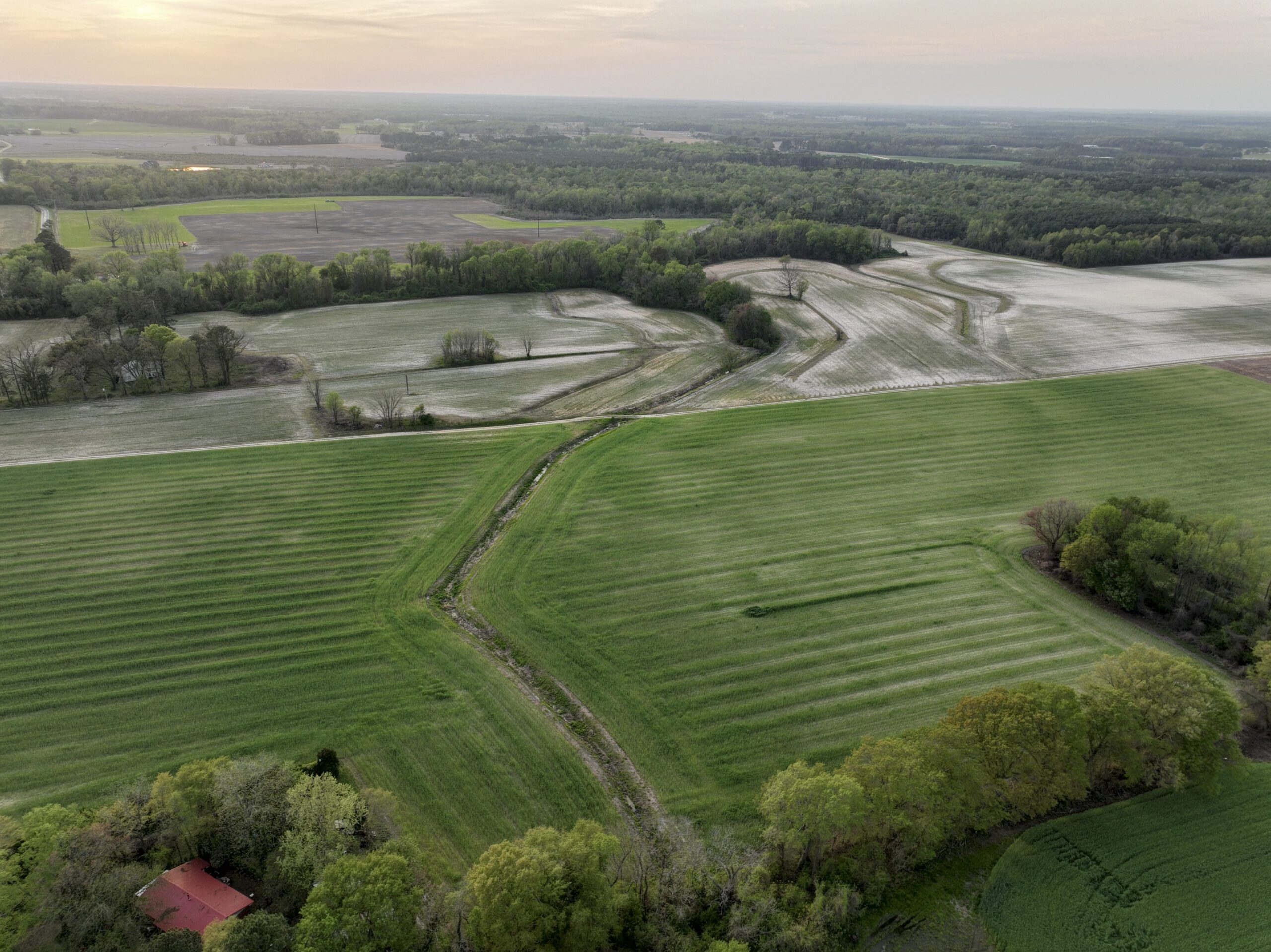 Aerial image (side view) of Little Timber Mitigation Site in the Neuse river basin in North Carolina for Eco Terra