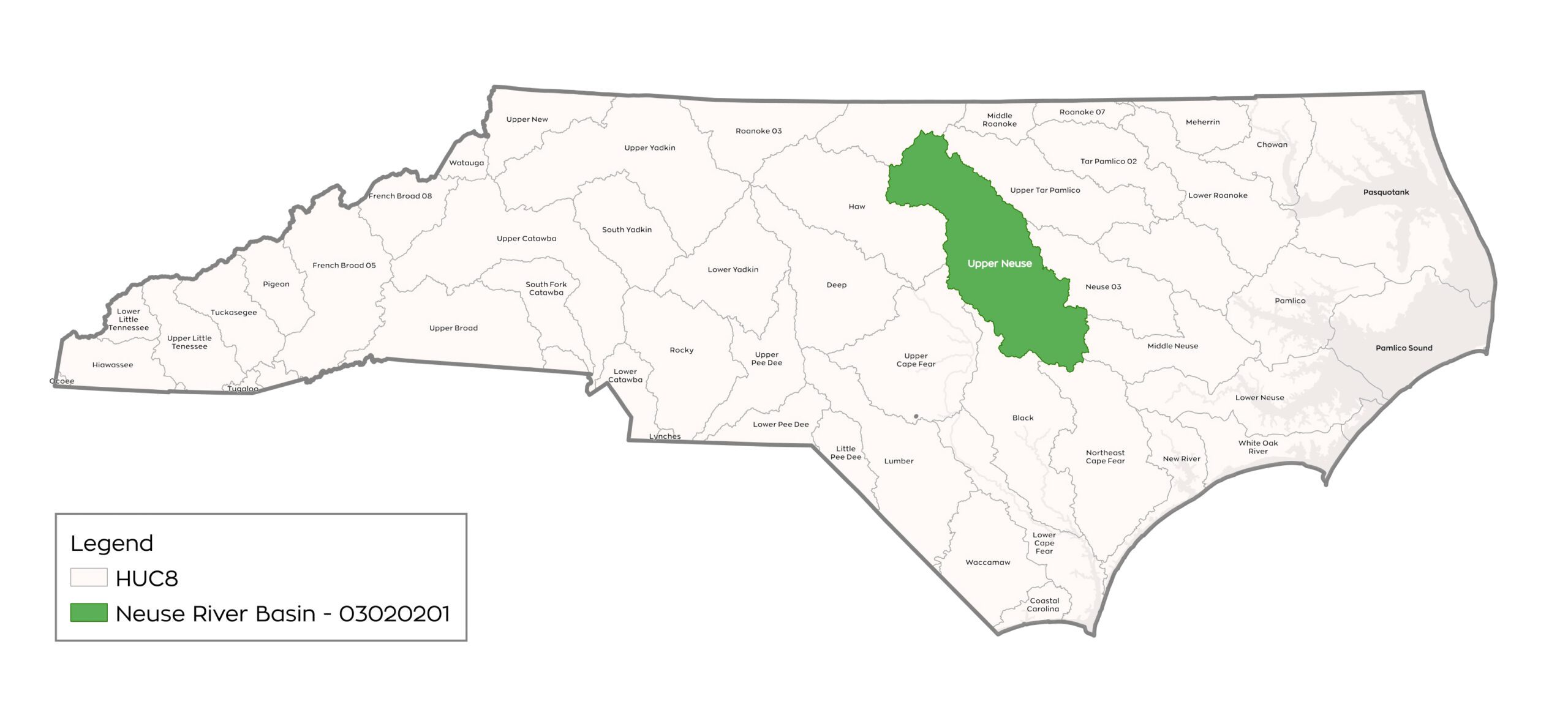 Map of Neuse river basin in North Carolina - map by Eco Terra