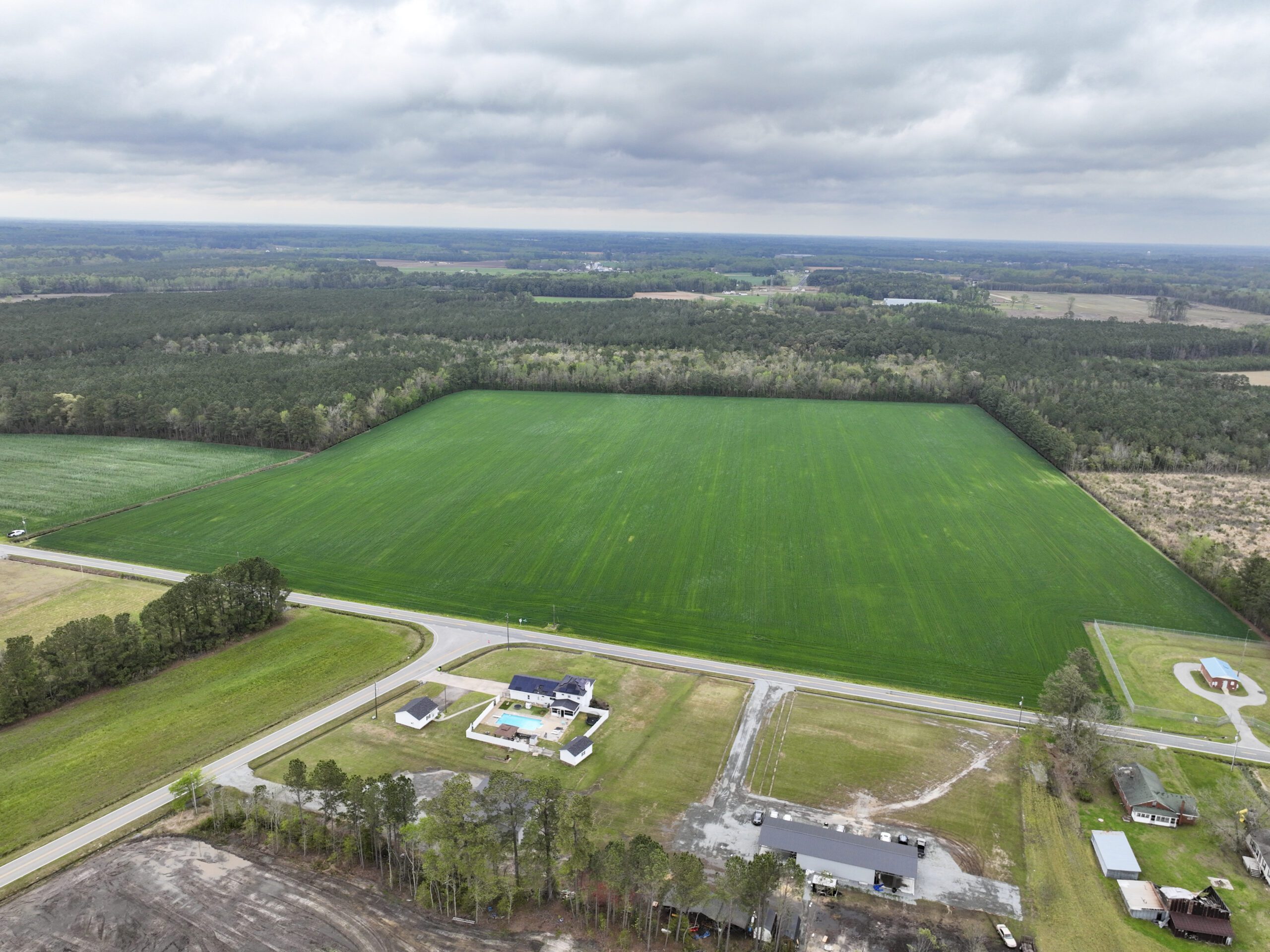 Drone overview shot of our Bridgers Mitigation Bank Project in Wayne County, North Carolina, Bridgers - Neuse river basin - Eco Terra, Featured Image