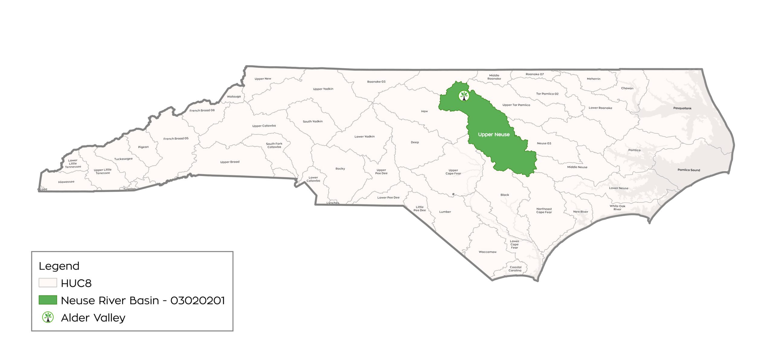 Map of Alder Valley in the Neuse river basin in North Carolina - map by Eco Terra