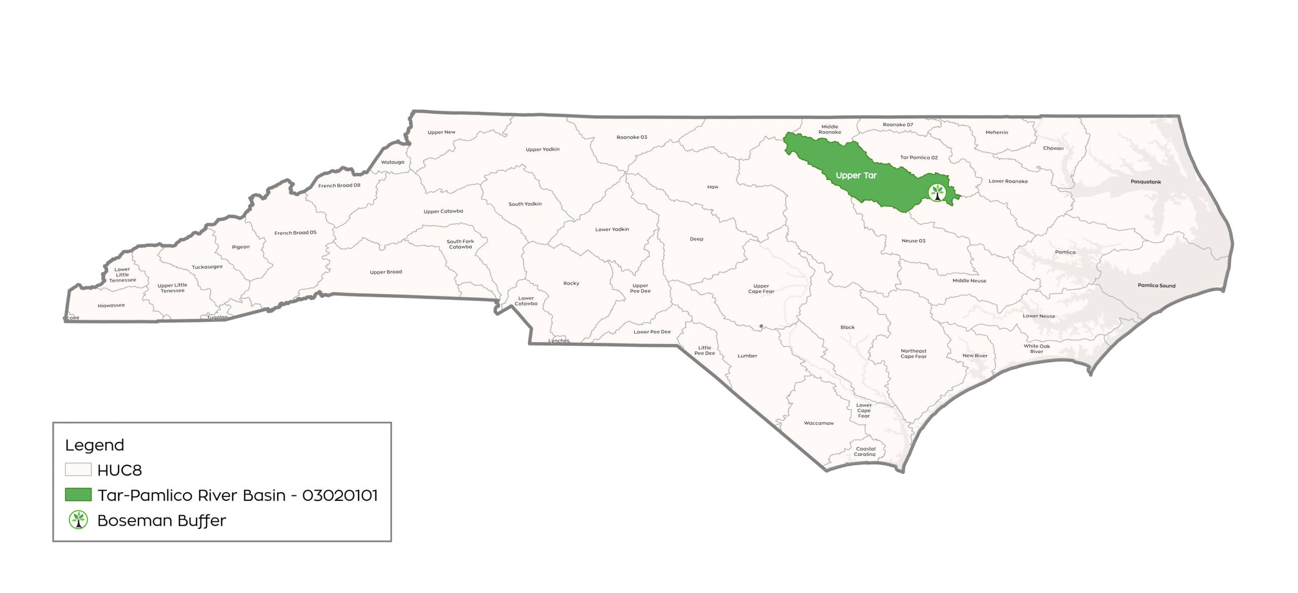 Map of Boseman Buffer in the Tar-Pamlico river basin in North Carolina - map by Eco Terra