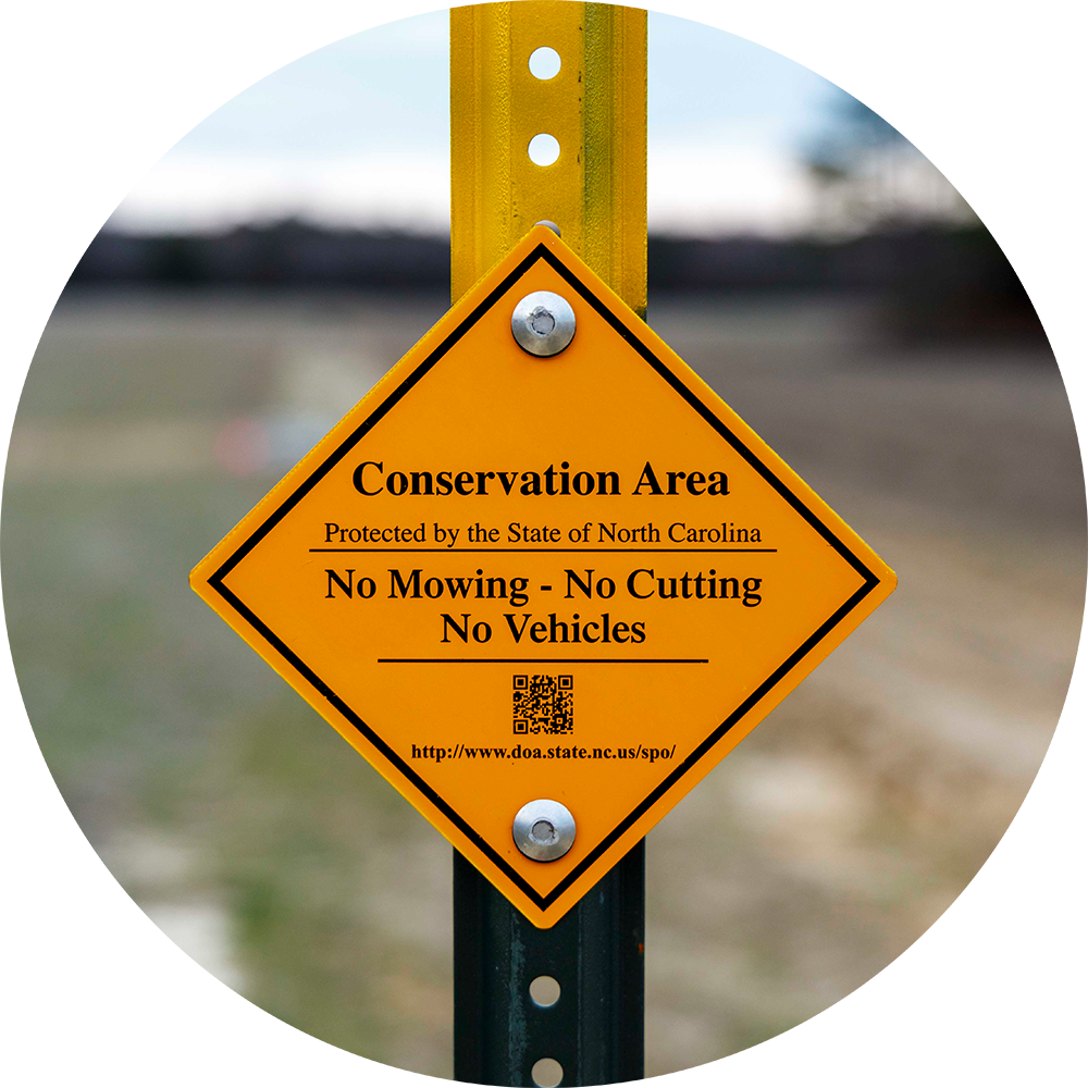 Image of a conservation easement sign from Eco Terra in North Carolina t our Maple Swamp Wetland Mitigation Site