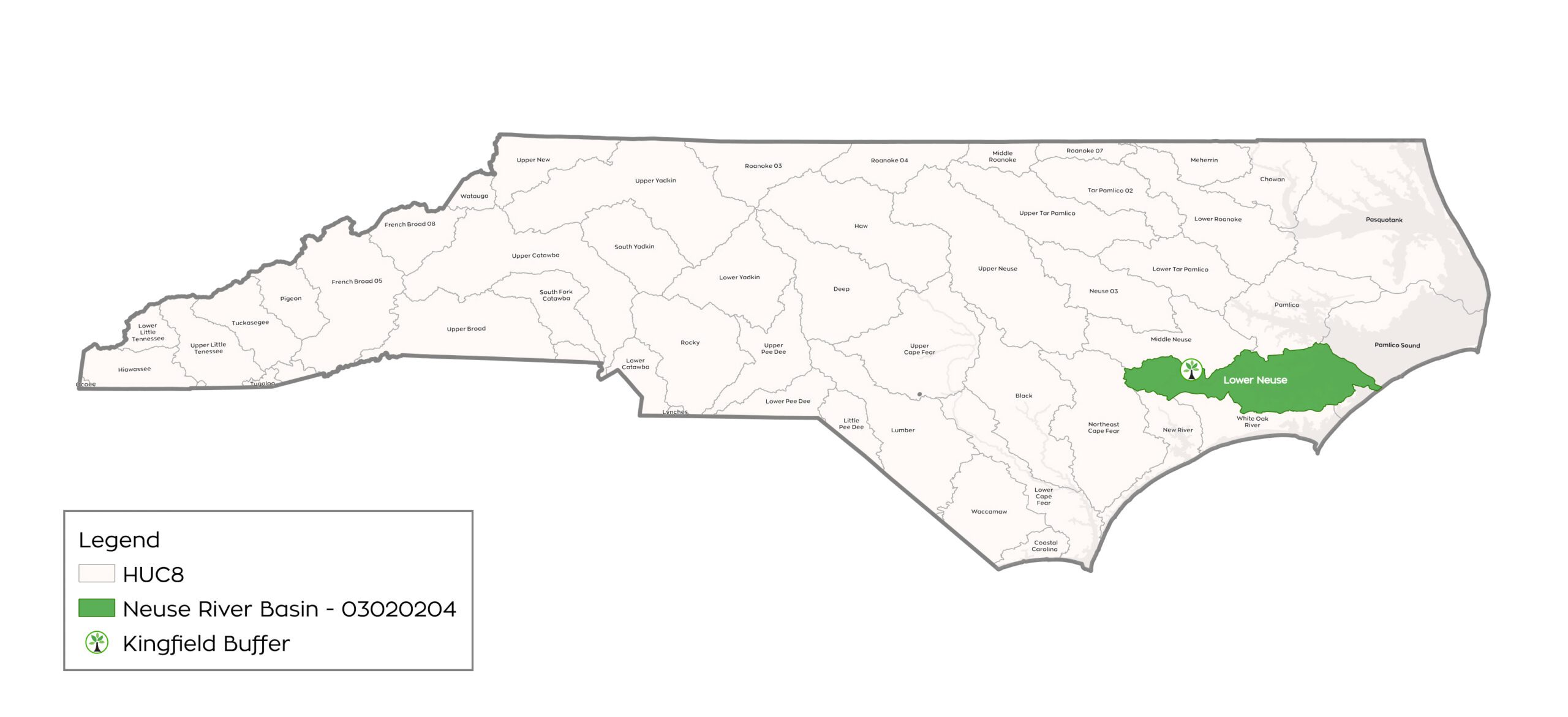 Map of Kingfield Buffer in the Neuse river basin in North Carolina - map by Eco Terra