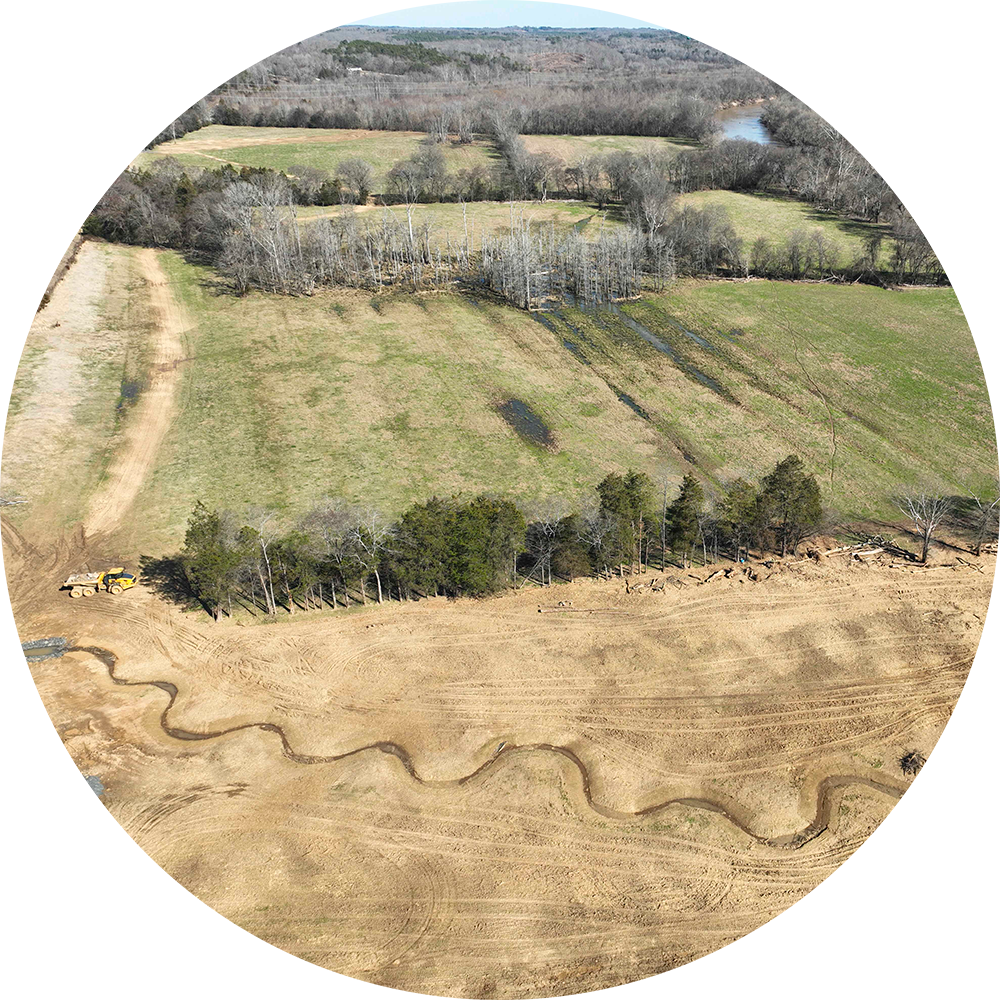 UT2 construction at our Mushroom Meadow Stream and Wetland Mitigation Site in Milton, North Carolina - Eco Terra