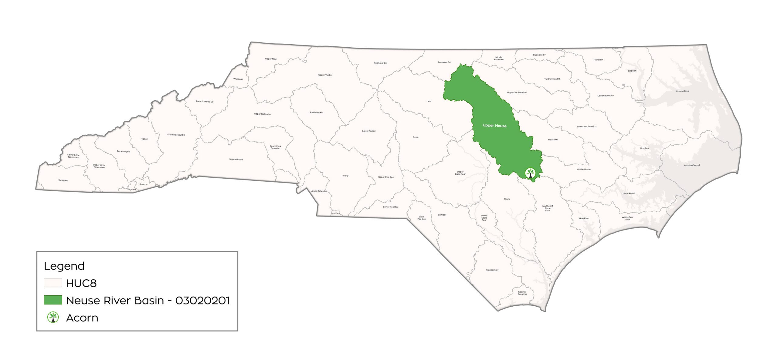 Map of Acorn in the Neuse river basin in North Carolina - map by Eco Terra