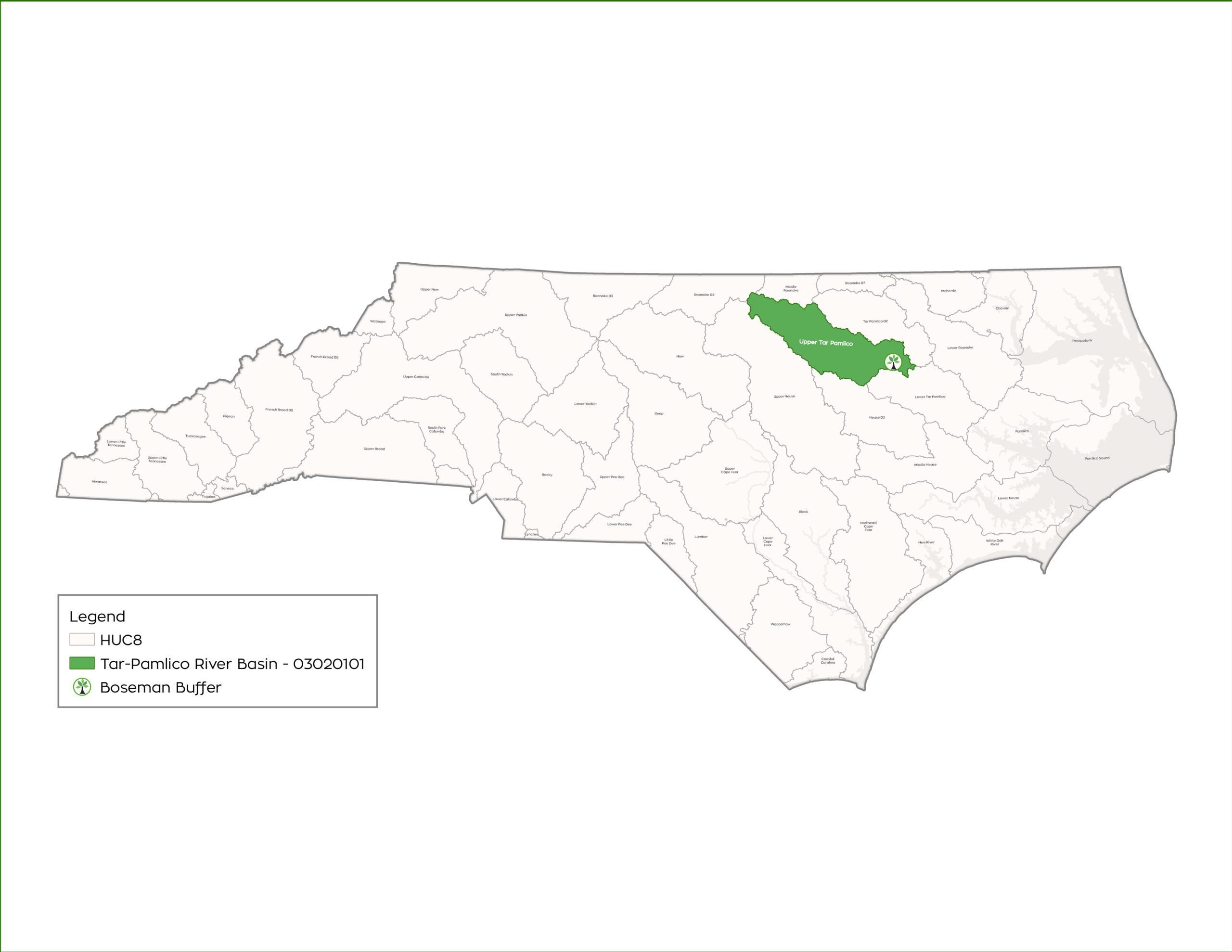 Map of Boseman Buffer in the Tar-Pamlico river basin in North Carolina - map by Eco Terra