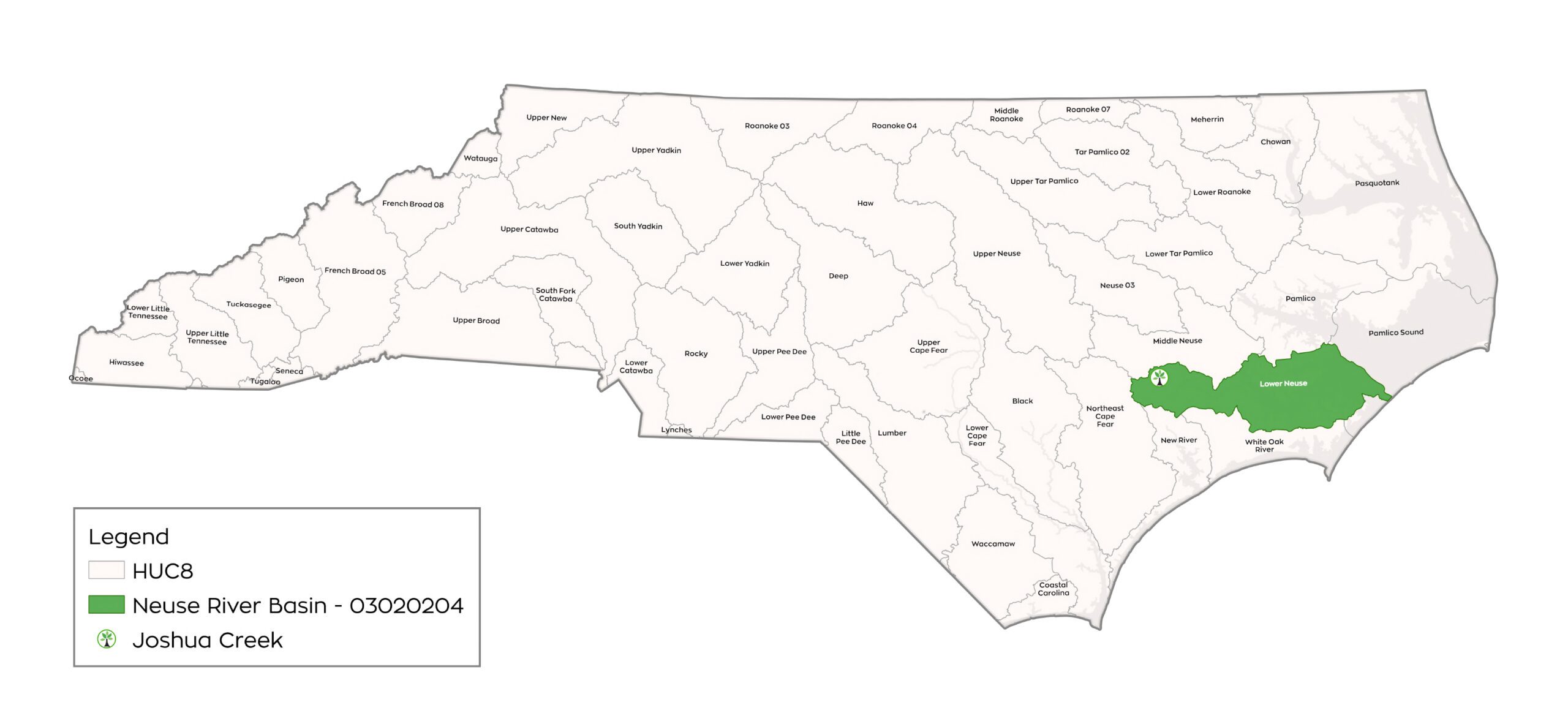 Map of Joshua Creek in the Neuse river basin in North Carolina - map by Eco Terra