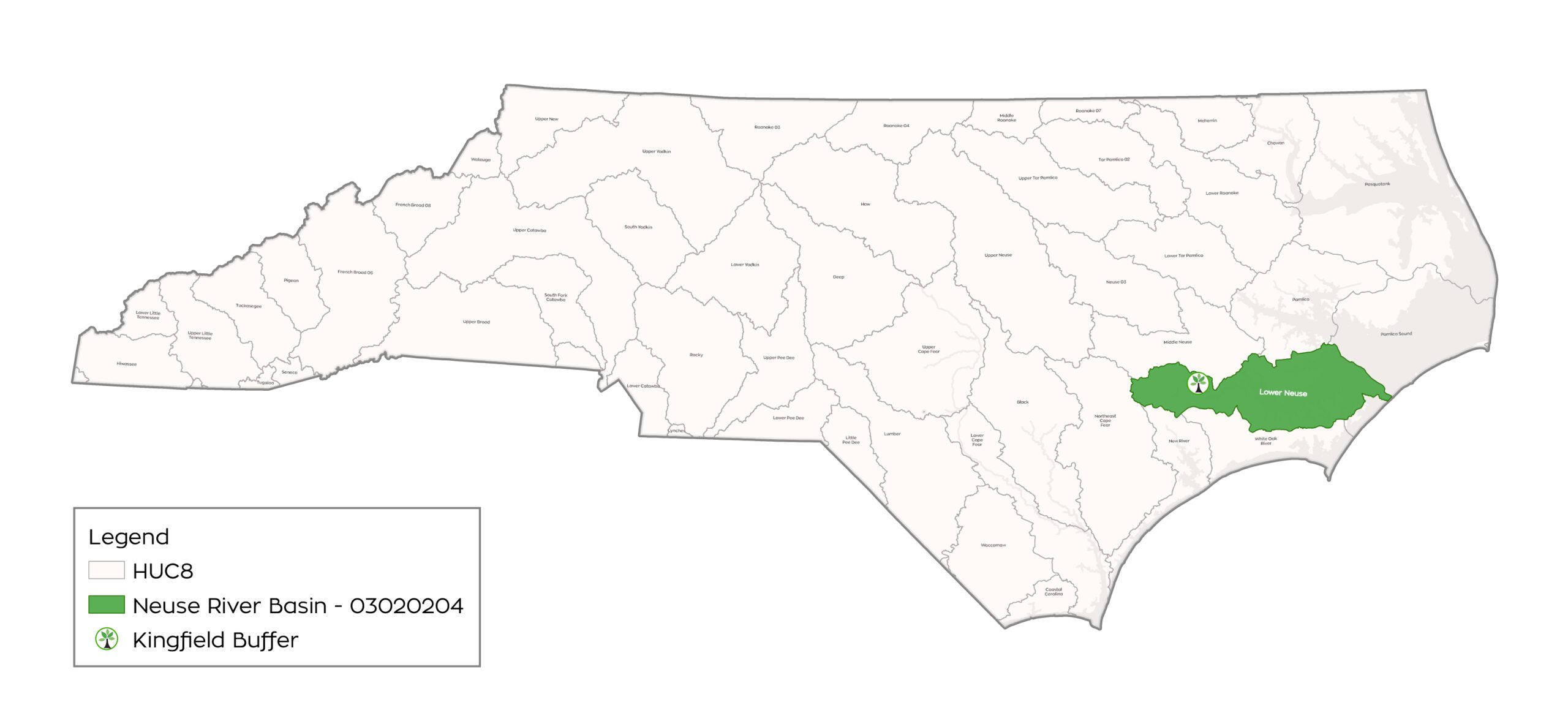 Map of Kingfield Buffer in the Neuse river basin in North Carolina - map by Eco Terra