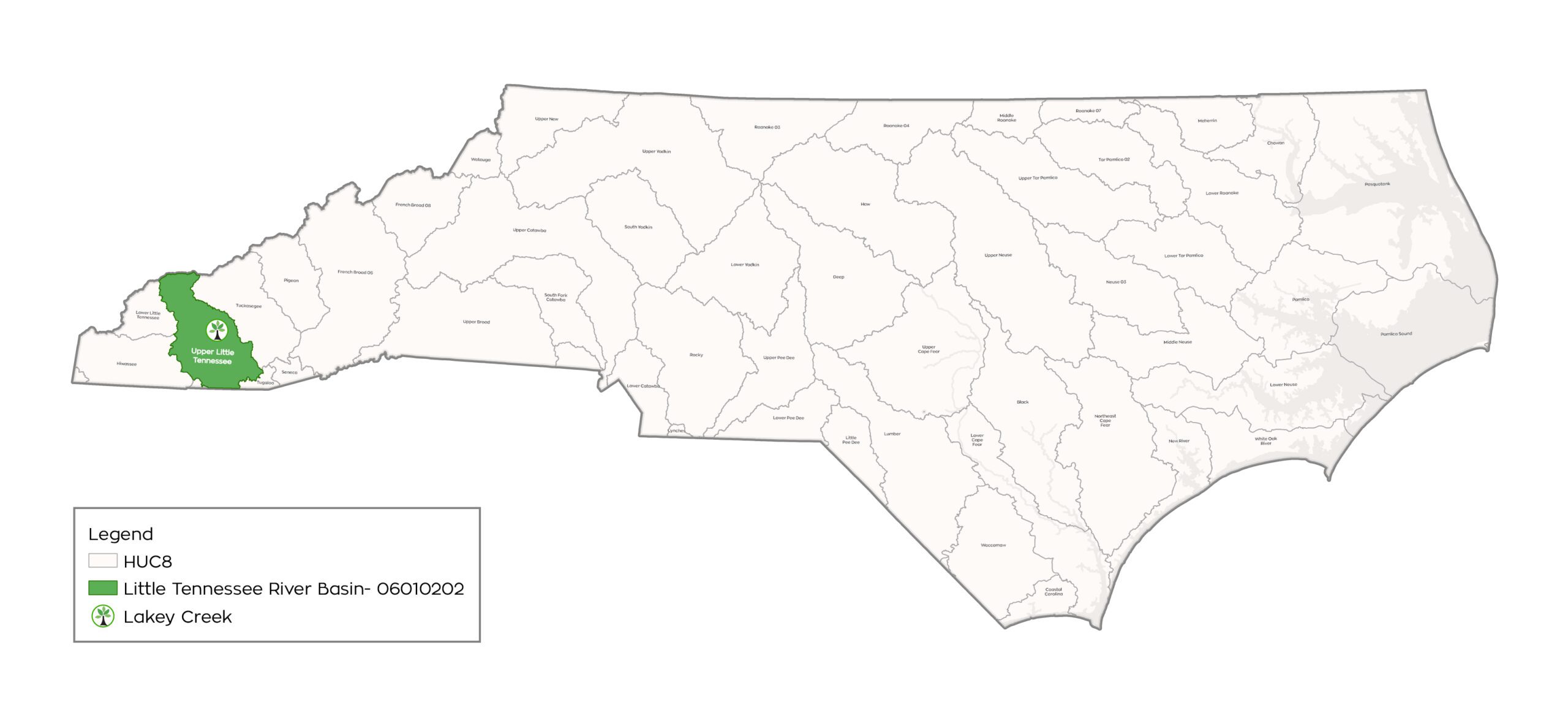 Map of Lakey Creek in the Little Tennessee river basin in North Carolina - map by Eco Terra