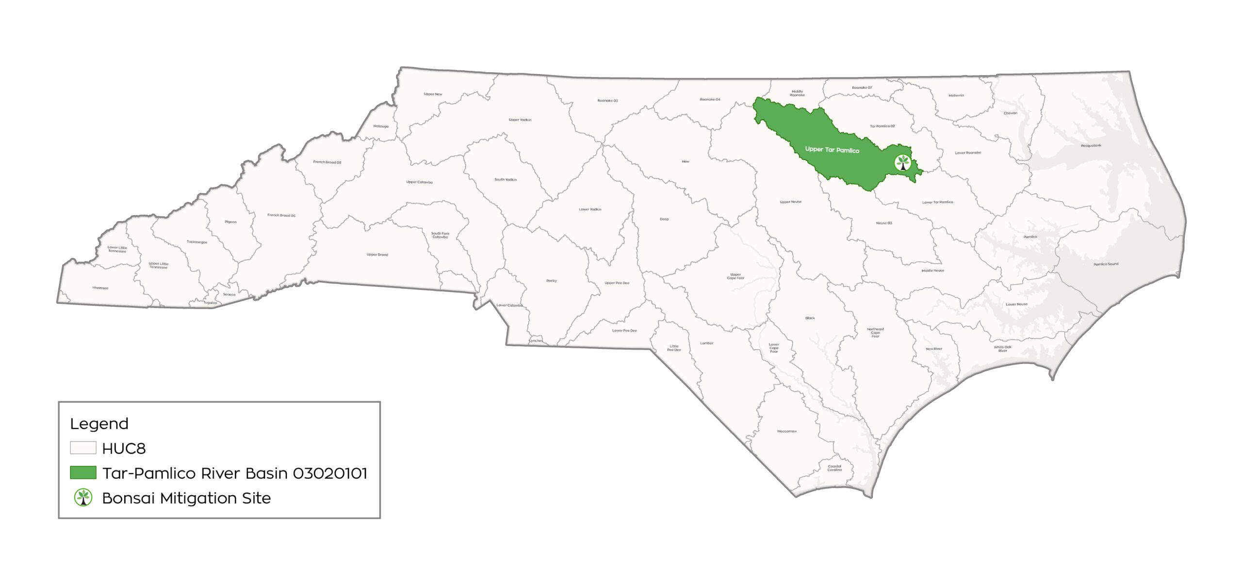 Map of Bonsai in the Tar-Pamlico river basin in North Carolina - map by Eco Terra