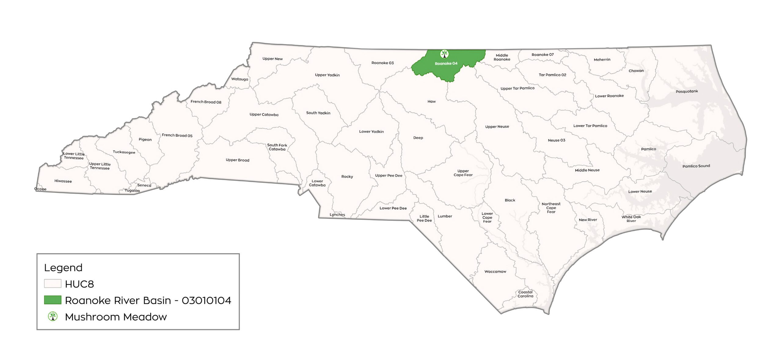 Map of Mushroom Meadow in the Roanoke river basin in North Carolina - map by Eco Terra